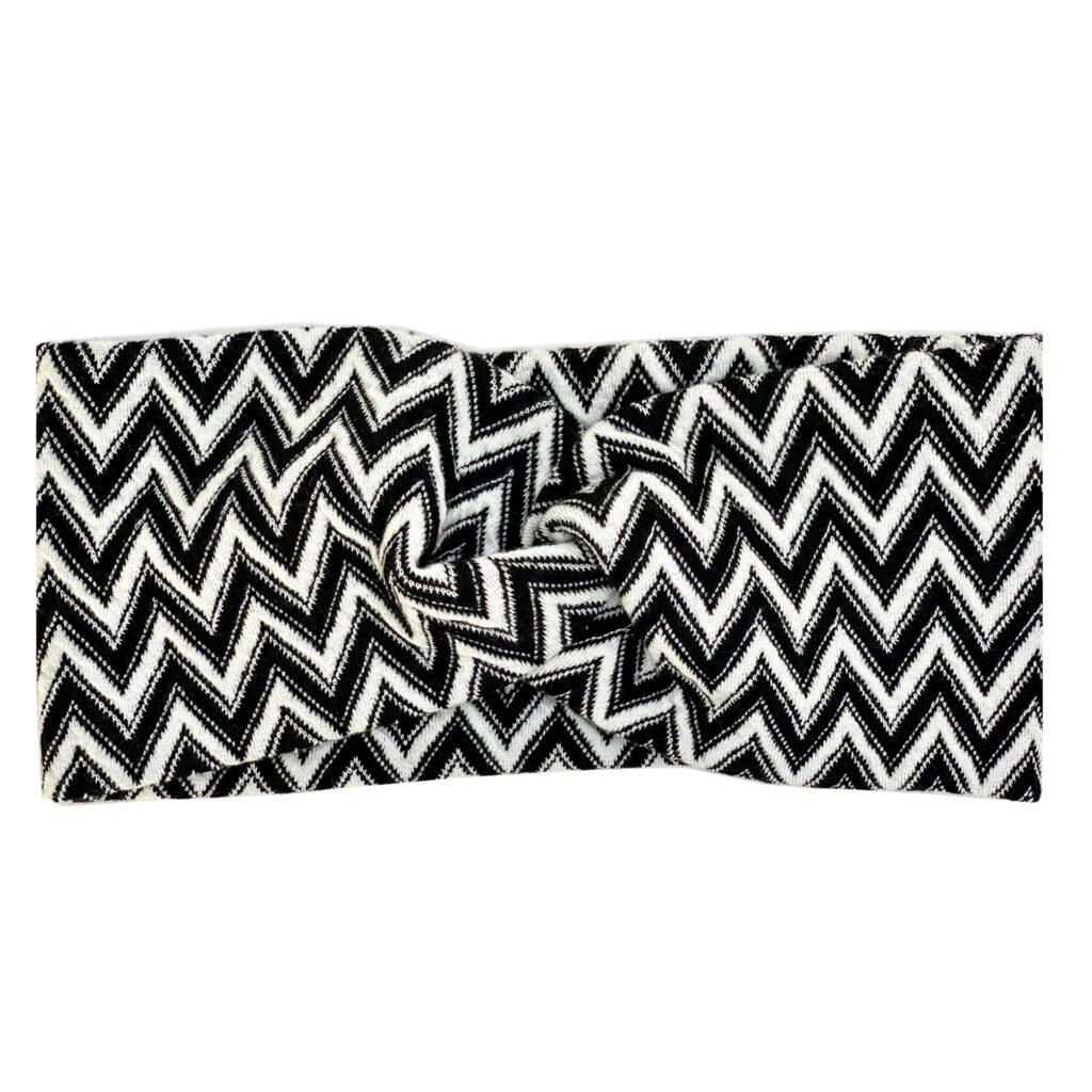 Knitted Headband Black & White zig zag stripes