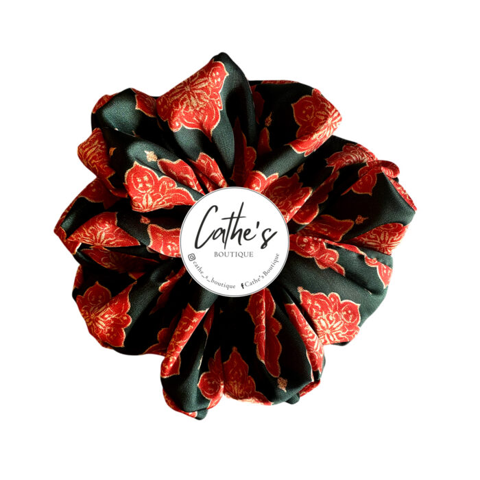 Satin Scrunchie Multicoloured Dark Green Indian Design