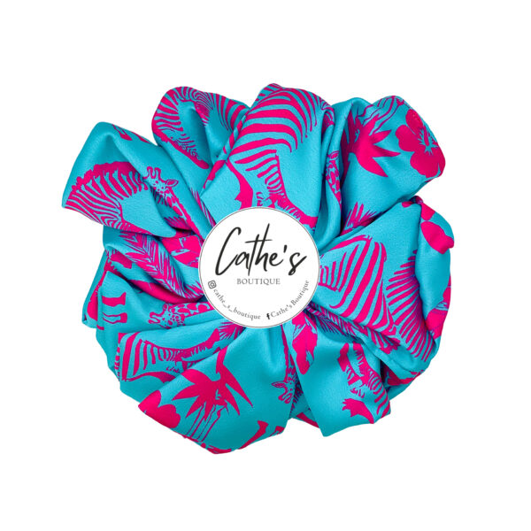 Satin Scrunchie  Multicoloured Africa Sapphire Blue with Fuchsia
