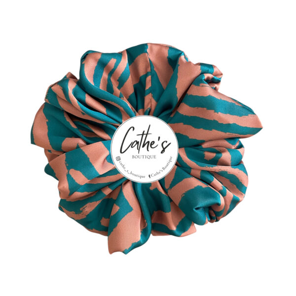 Satin Scrunchie  Multicoloured Animal print Burnt Sienna and Green