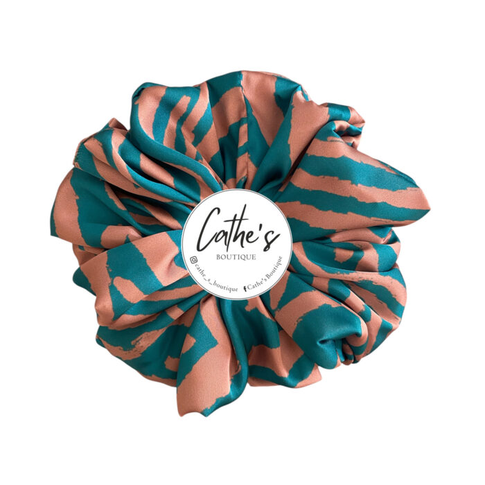 Satin Scrunchie  Multicoloured Animal print Burnt Sienna and Green