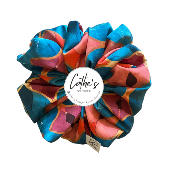 Satin Scrunchie Multicoloured Blue Ocean & Fuchsia Tears