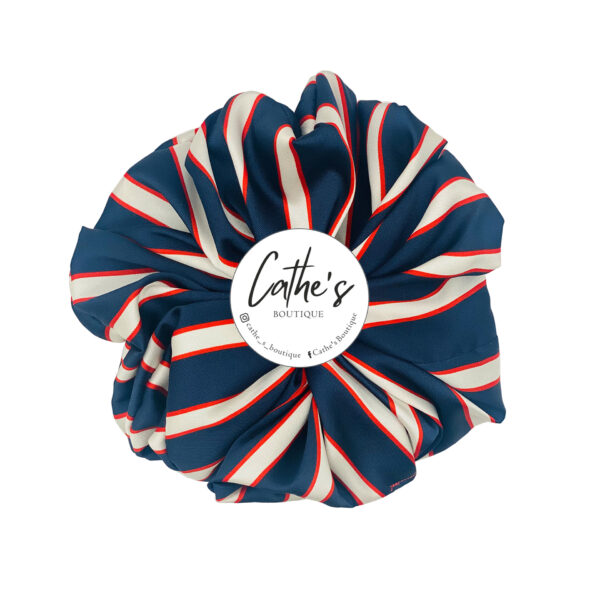 Satin Scrunchie  Multicoloured  Navy Blue with Red stripes