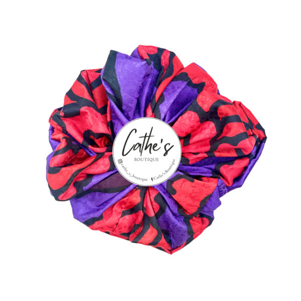 Satin Scrunchie  Multicoloured Purple with Red Flowers