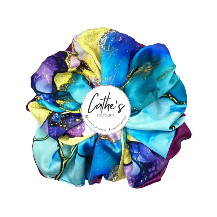 Satin Scrunchie  Multicoloured Multicolour Sky Blue and Magenta Double Faced