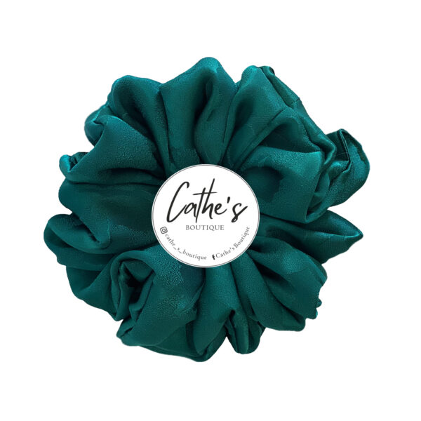Satin Scrunchie  Single coloured Emerald matte and glossy leaves
