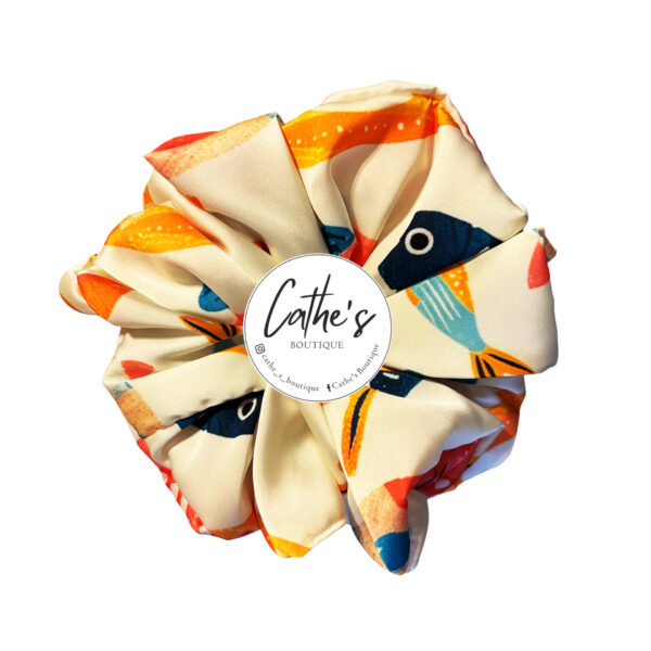 Satin Scrunchie Multicoloured White Fish
