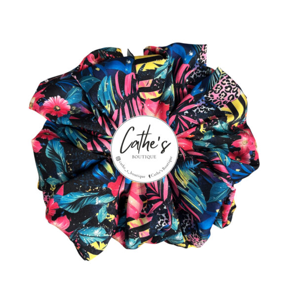 Satin Scrunchie Multicoloured Tropical Black '26