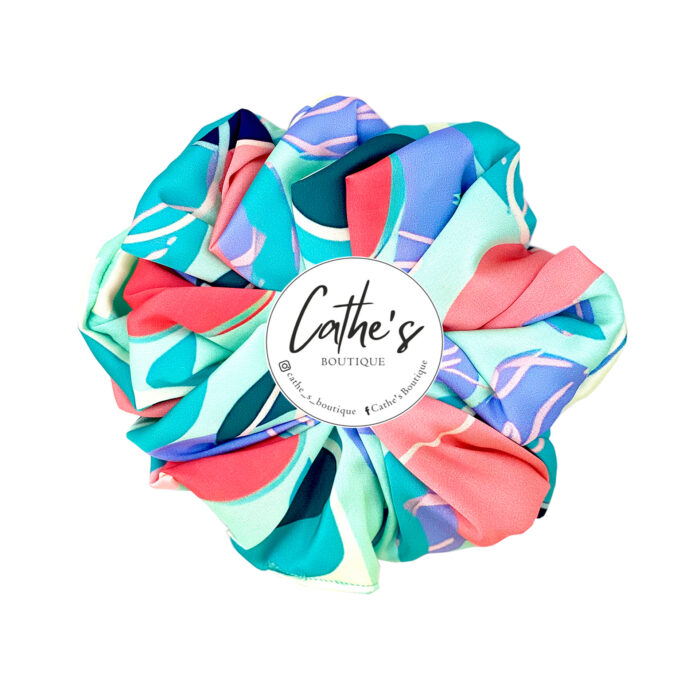 Satin Scrunchie Multicoloured Warhol Aquamarine & Peach