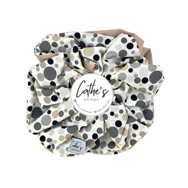 Cotton Scrunchie Double Faced Grey dots & Beige