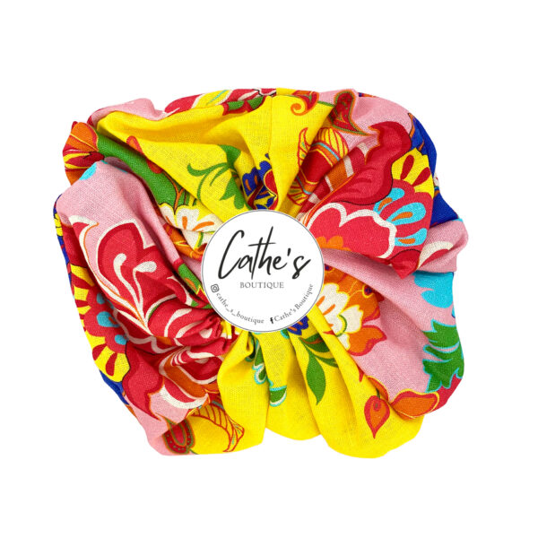 Cotton Scrunchie Multicolour Flowers Linen