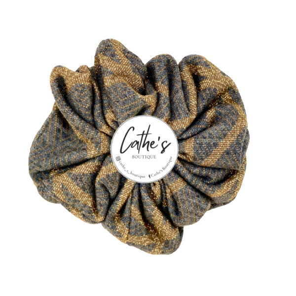 Wool Scrunchie Grey with Gold Stripes
