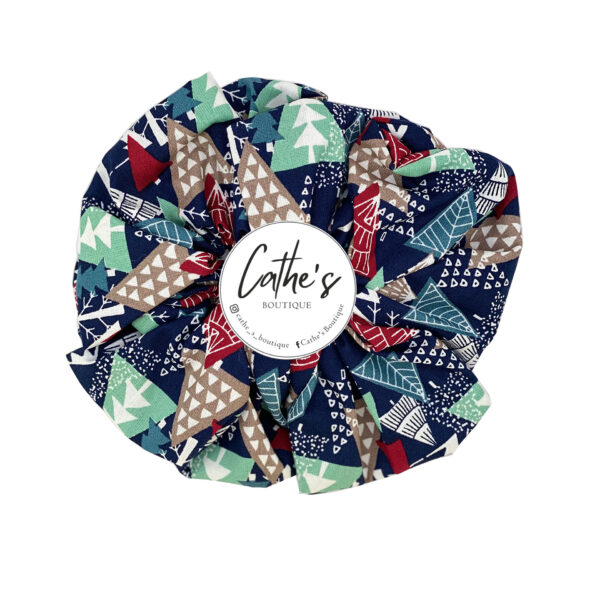 Cotton Scrunchie CHRISTMAS Midnight Blue with Christmas trees