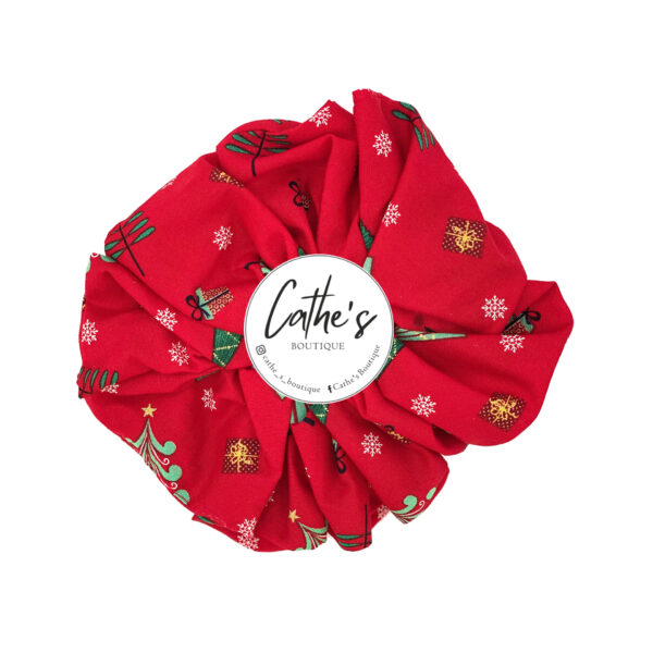 Cotton Scrunchie CHRISTMAS Red with christmas trees