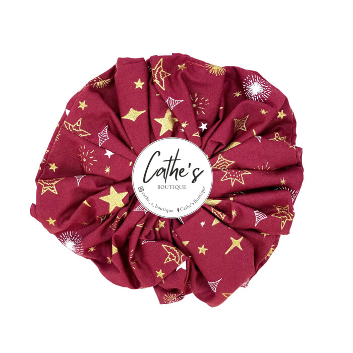 Cotton Scrunchie CHRISTMAS Wine red with gold stars