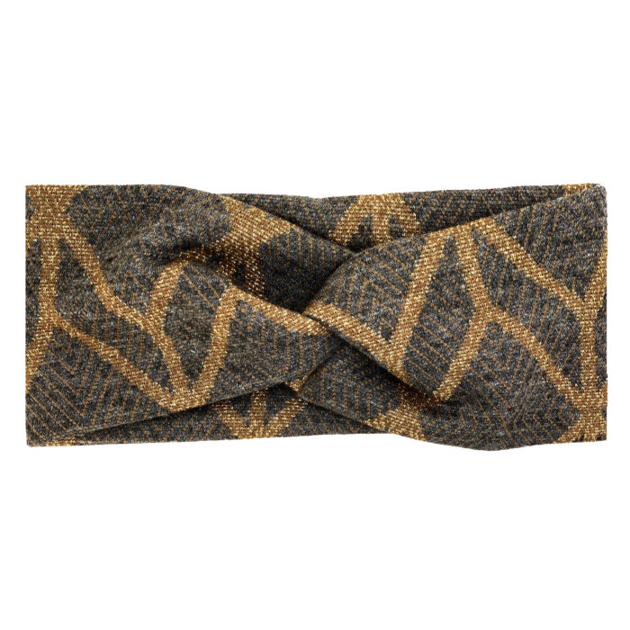 Wool Headband Grey with Gold Stripes