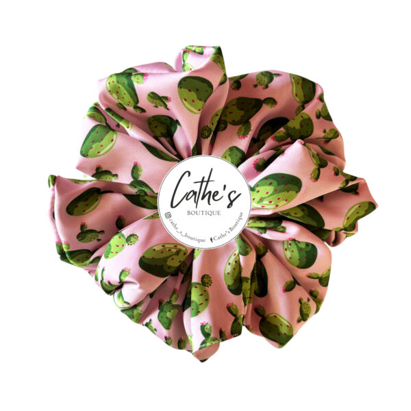 Satin Scrunchie Multicoloured Baby Pink Cactus