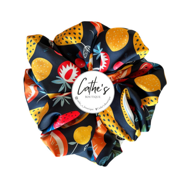Satin Scrunchie Multicoloured Dark Blue Summer Fruits