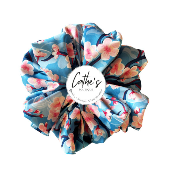 Satin Scrunchie Multicoloured Light Blue Cherryblossom