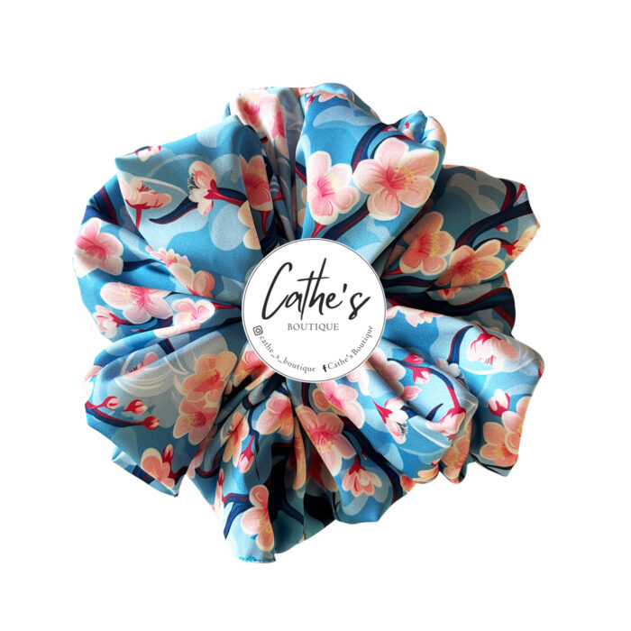 Satin Scrunchie Multicoloured Light Blue Cherryblossom